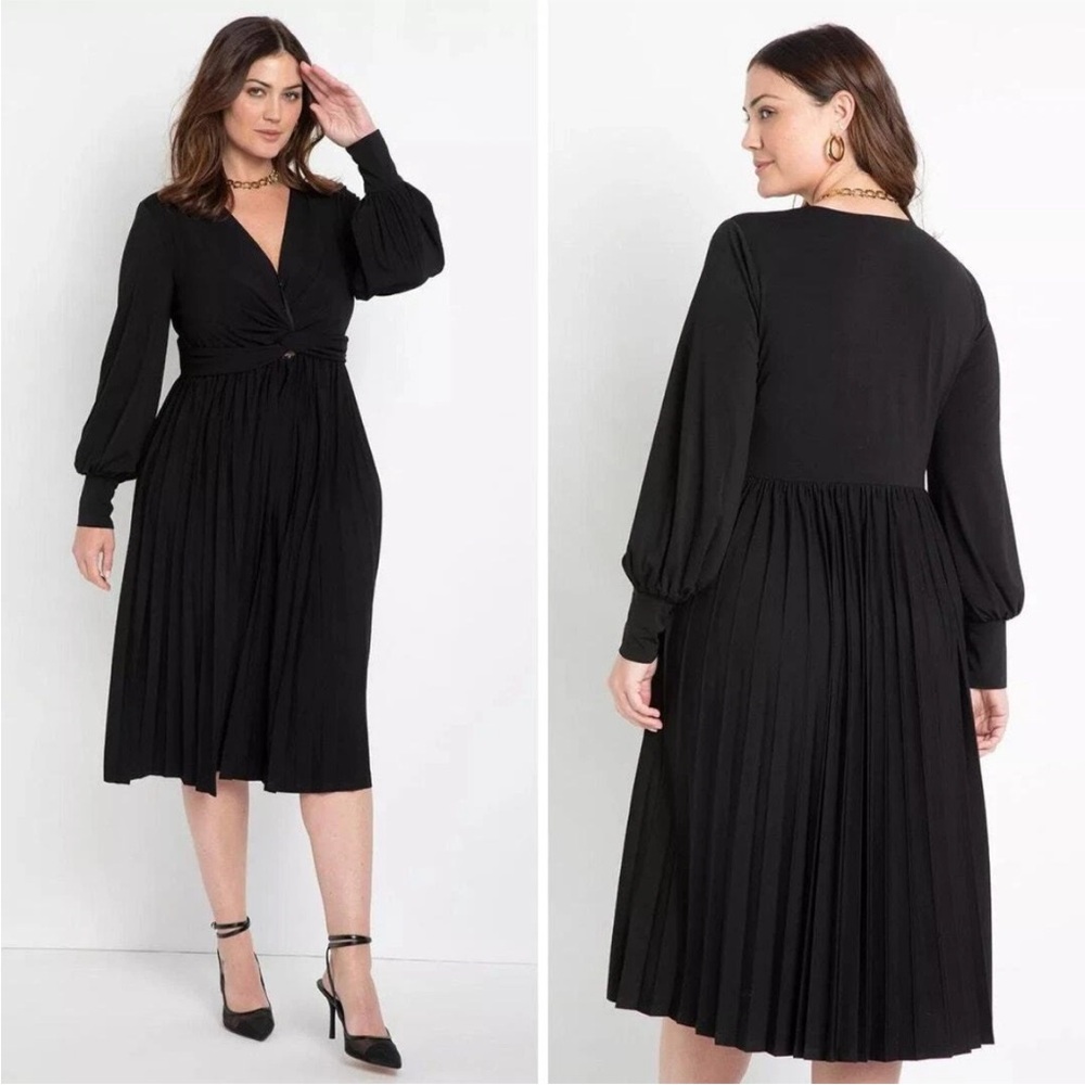 Eloquii Knot Front Long-sleeve Dress With Pleated Skirt NEW W1528 Plus Sz 22